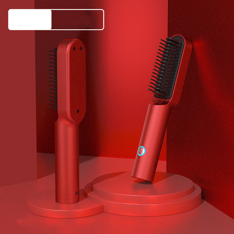 USB Portable Hot Air Comb Rechargable Professional Hair Dryer displayed in a stylish red color setting.