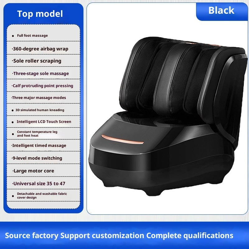 Fully Wrapped Foot Massager Heated Foot Massage Machine in black with 360-degree airbag wrap and LCD touch screen.