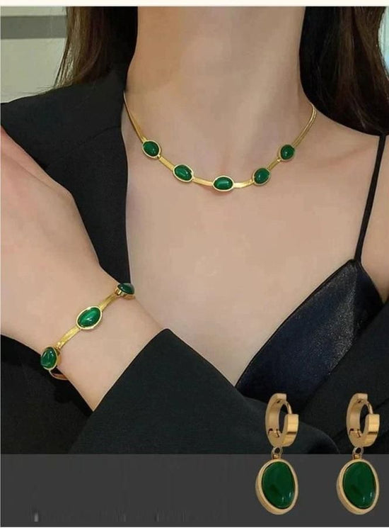 LuxeShine Green Crystal Necklace & Earring Set