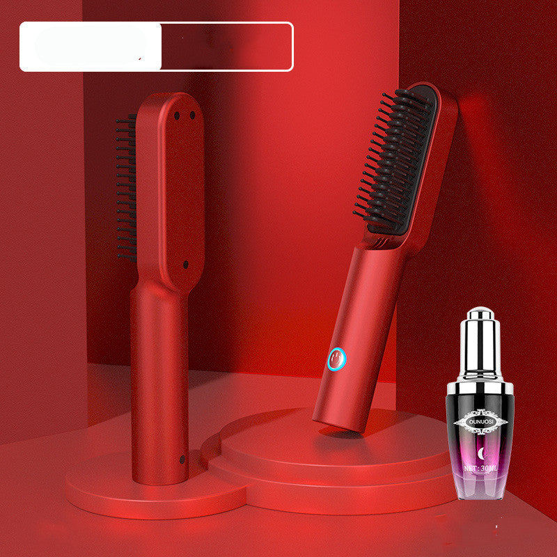 USB Portable Hot Air Comb Rechargable Professional Hair Dryer in sleek red design with accessories.