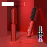USB Portable Hot Air Comb Rechargable Professional Hair Dryer in sleek red design with accessories.