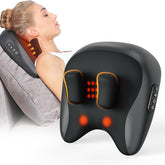 Neck Massager Shoulder And Neck Massage Pillow Lumbar Spine Massage Instrument in use by a woman relaxing on a couch.